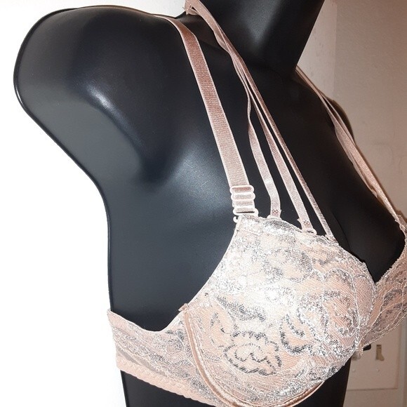 Youmita 34C  Tuscany Metallic Lace Strappy Bra NWT - Picture 6 of 12